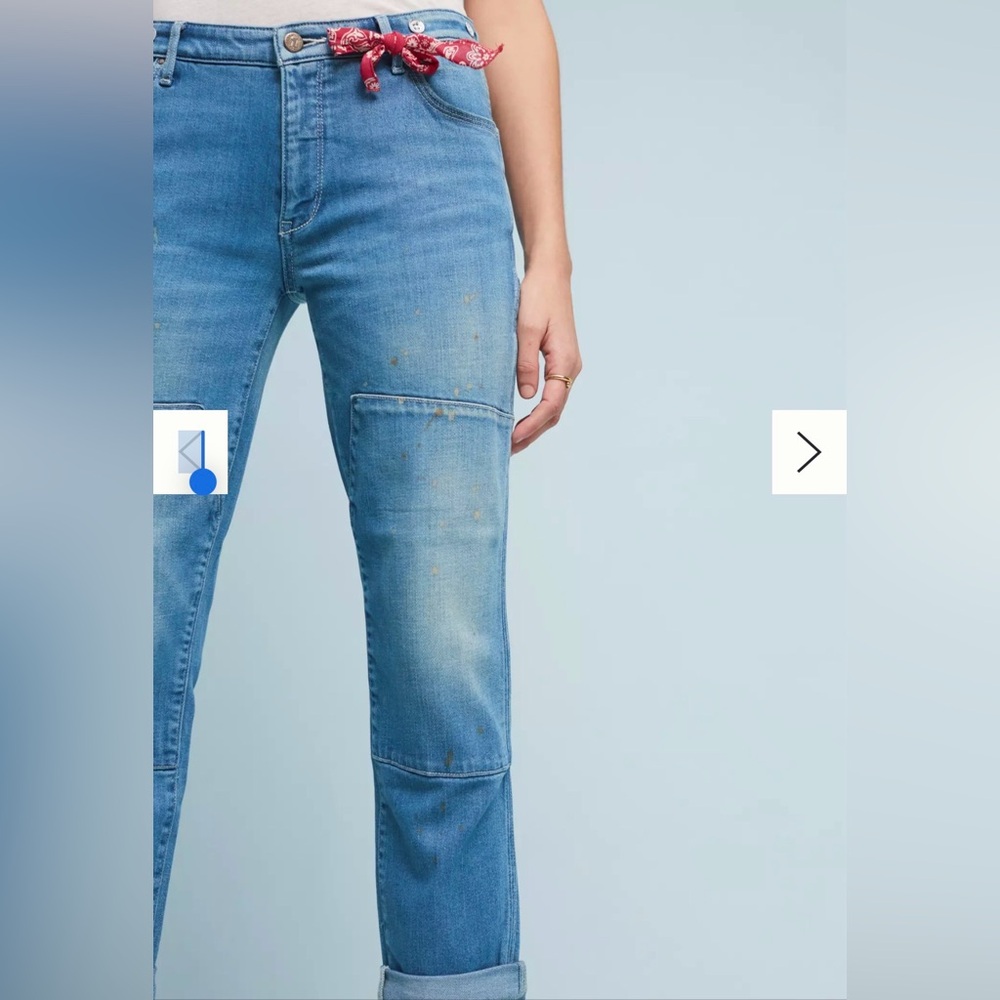Anthropologie Pilcro Paint Splatter Bandana Cuffed Utility Carpenter Jeans (31) - Picture 3 of 13
